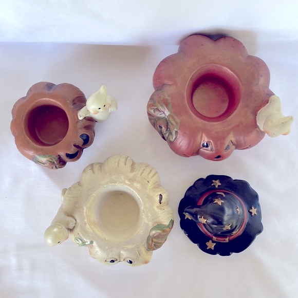 Gently Used Spooky Pumpkin Three Tiers Ceramic Candle Holder Halloween Decor - Picture 5 of 8